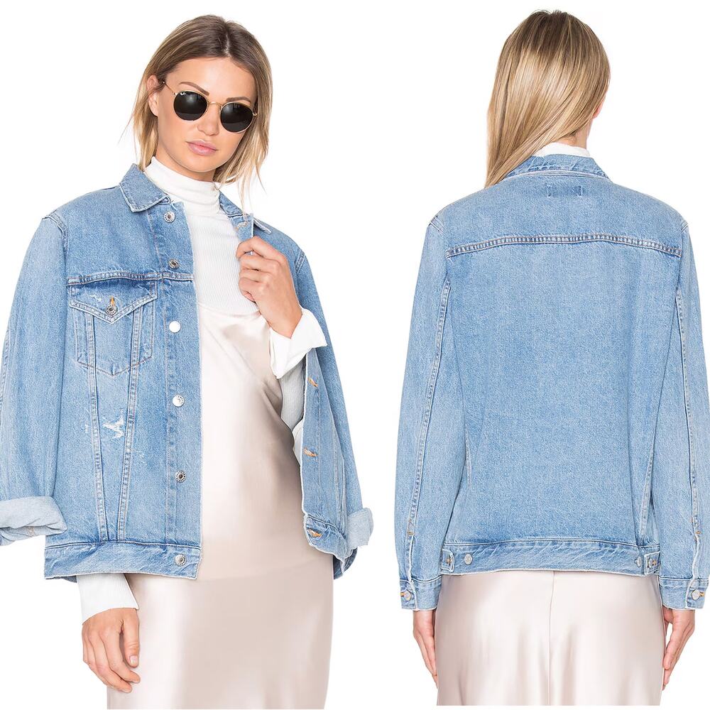 AGOLDE Jessie Denim Jacket Brooklyn Medium Wash Distressed Size L